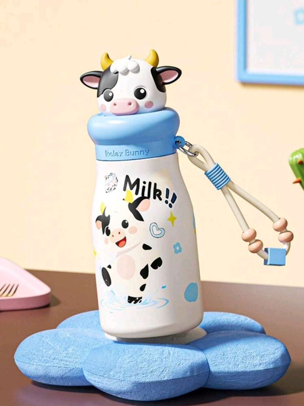 ✨️Kids Blue Cute Cow Water Bottle🩵